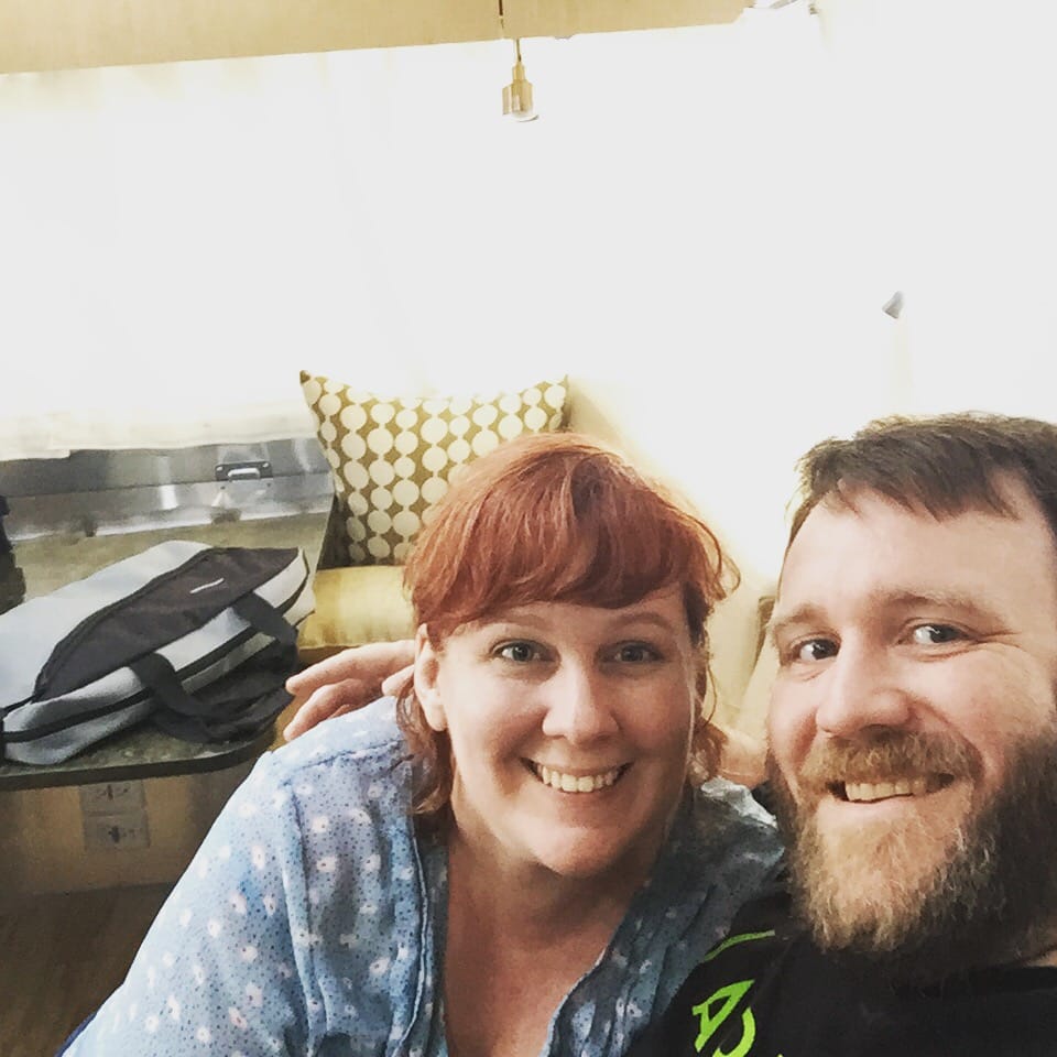 Color photo of Grace and I right after picking up our new trailer.