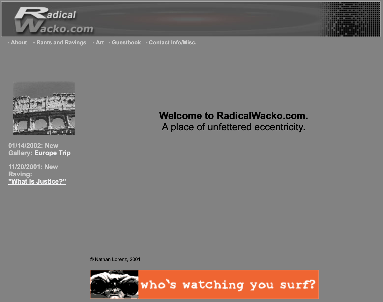 Screen capture of my first version of Radical Wacko when it was a custom built ASP website.