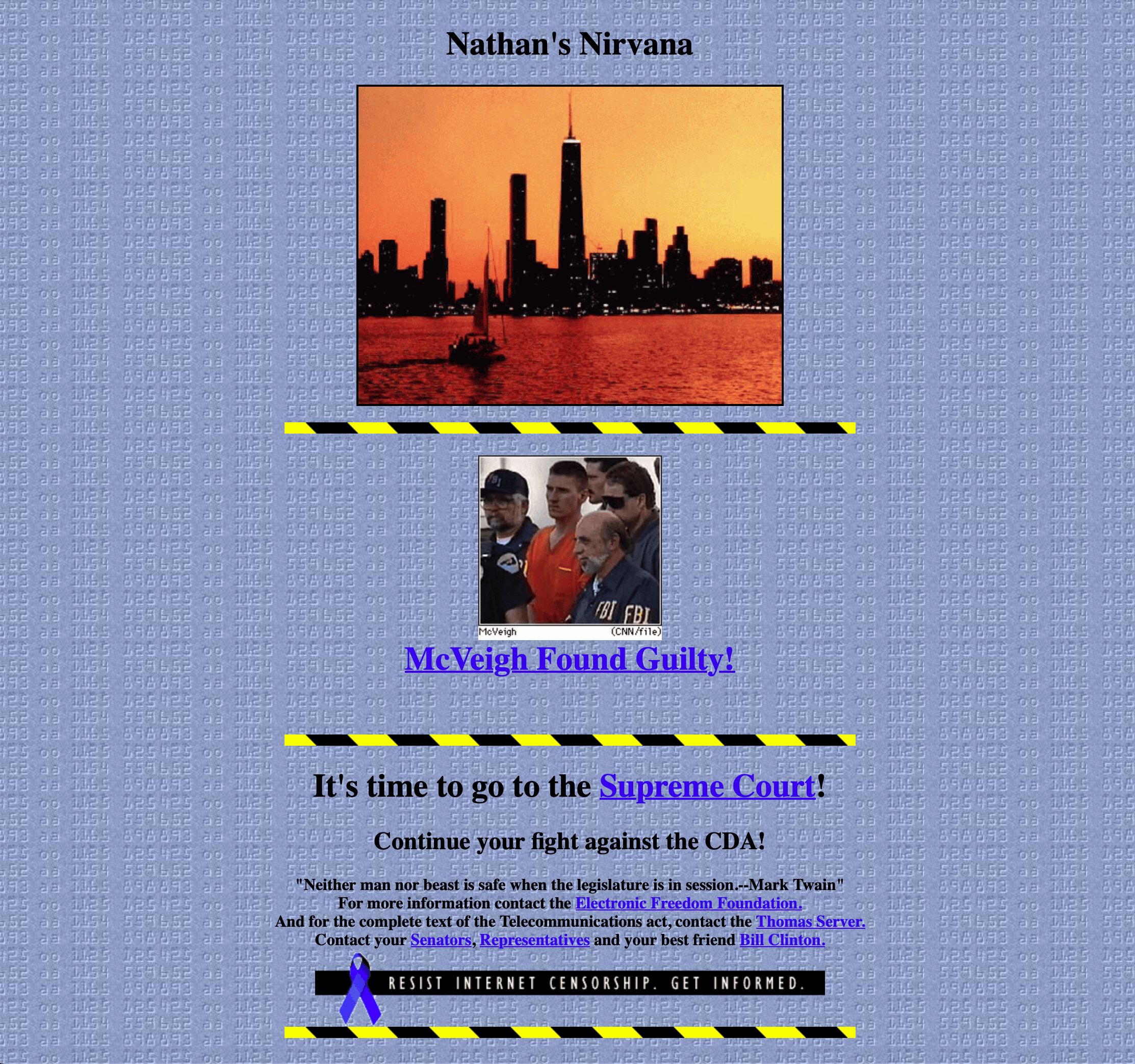 Screen capture of my first website, Nathan's Nirvana