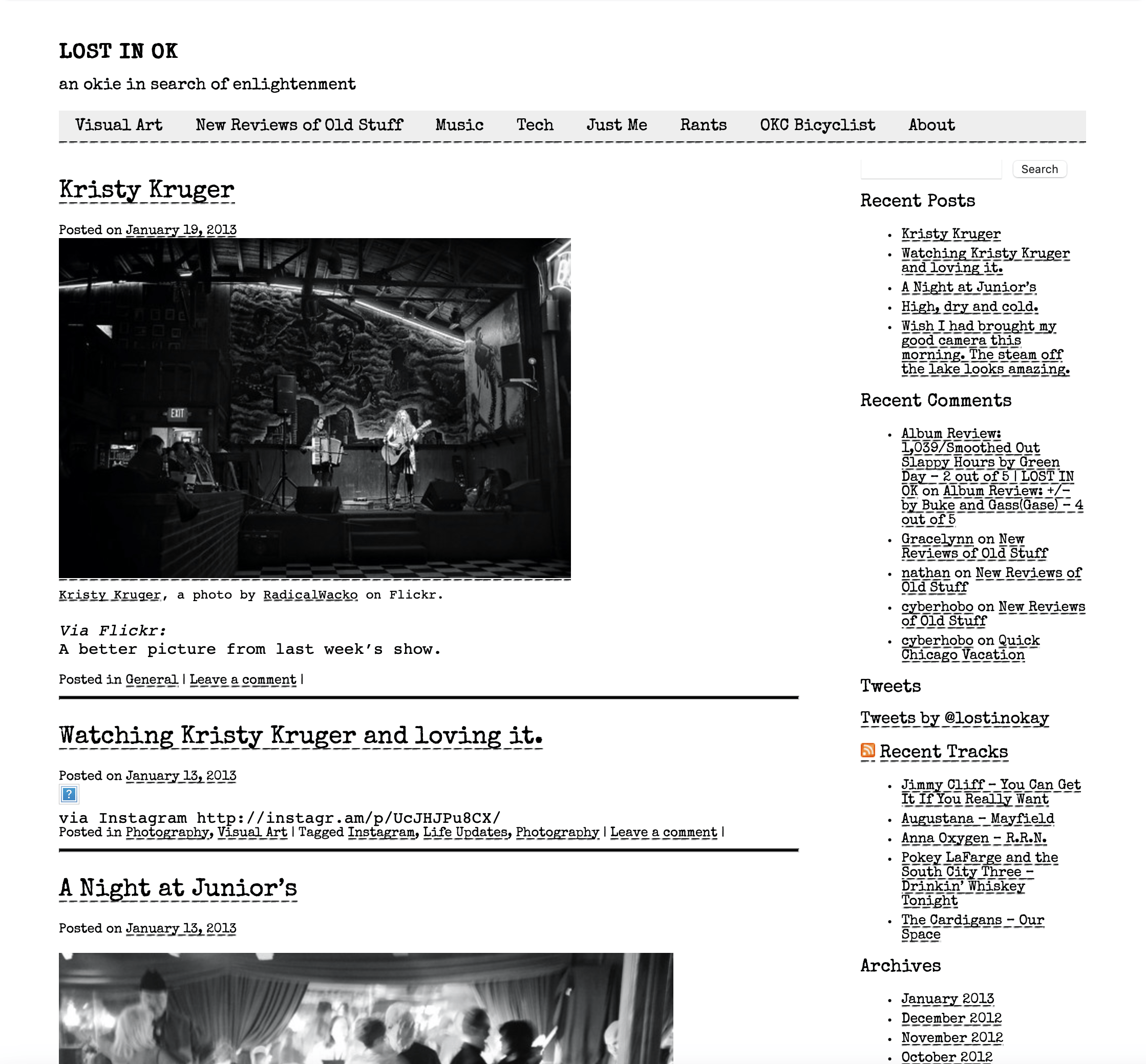 Screen capture of my Lost In Ok as a Wordpress Site.